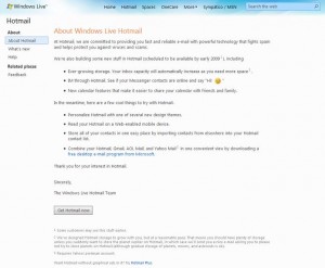 Windows Live Hotmail Wave 3 - About Page Screenshot Windows Live Hotmail Wave 3 - About Page Screenshot