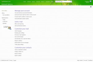 Windows Live Hotmail Wave 3 - Options 2 Page Screenshot
