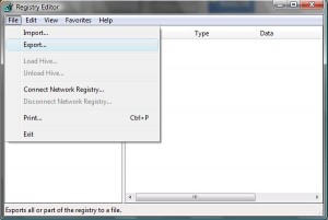 Windows Registry Editor Export Option