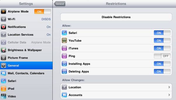  off PING on iPad, iPhone and iPod with iOS4 to extend battery life
